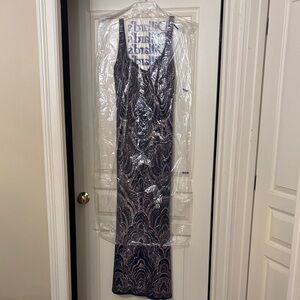 Elegant Navy Blue Sequin Dress